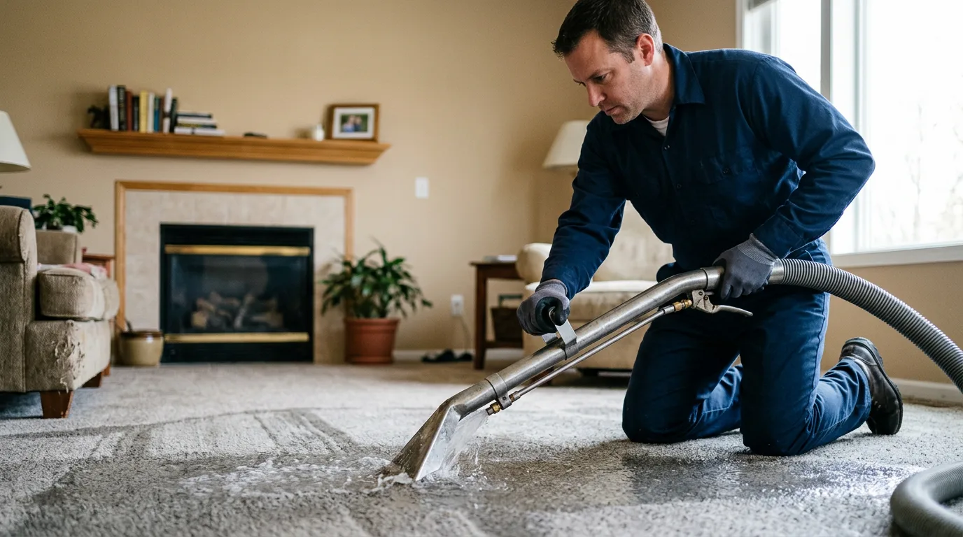 Water damage restoration technician working near Lisbon, ND
